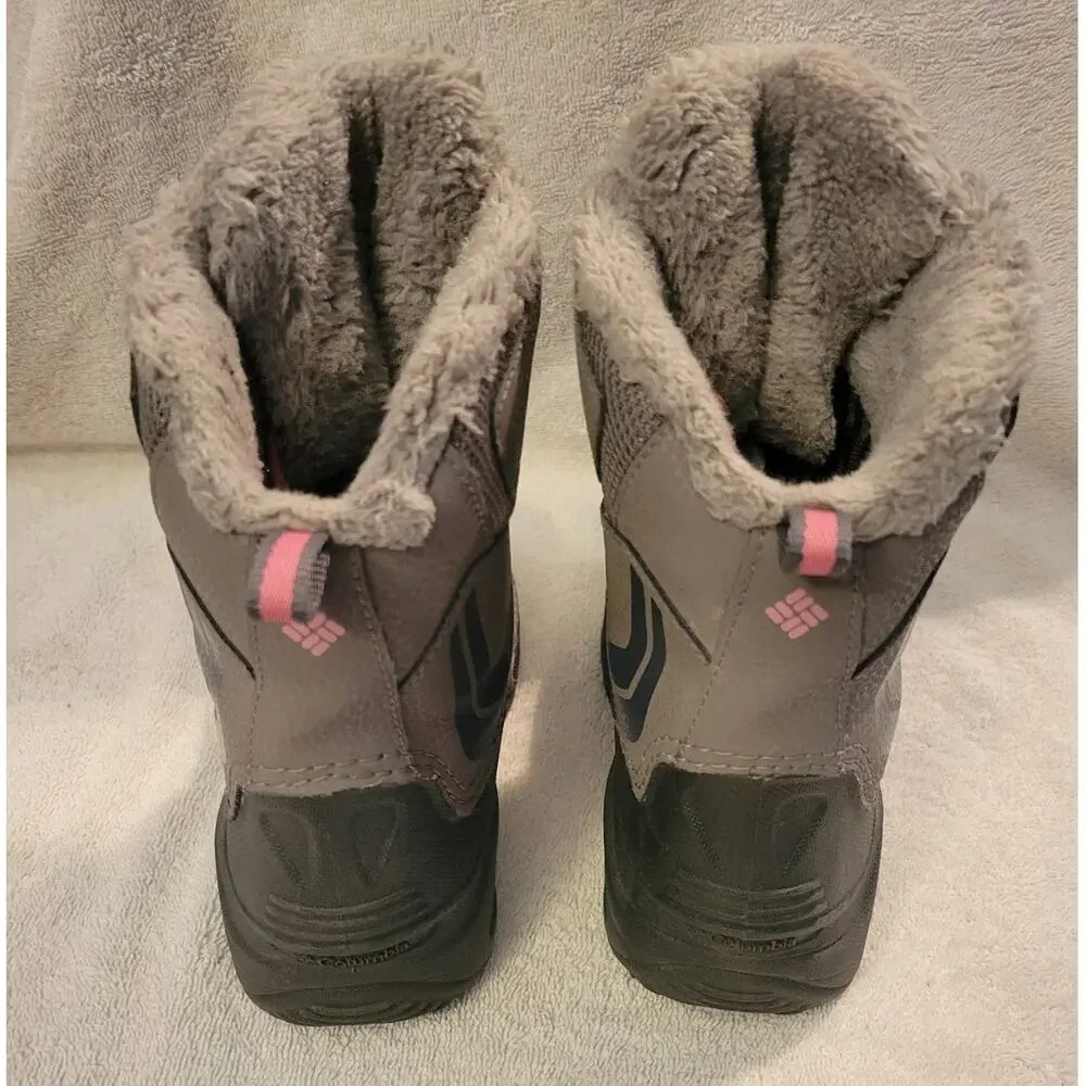 Columbia Bugaboot IV Gray Lined Winter Snow Hiking Boots Pink Lace Kids Size 2